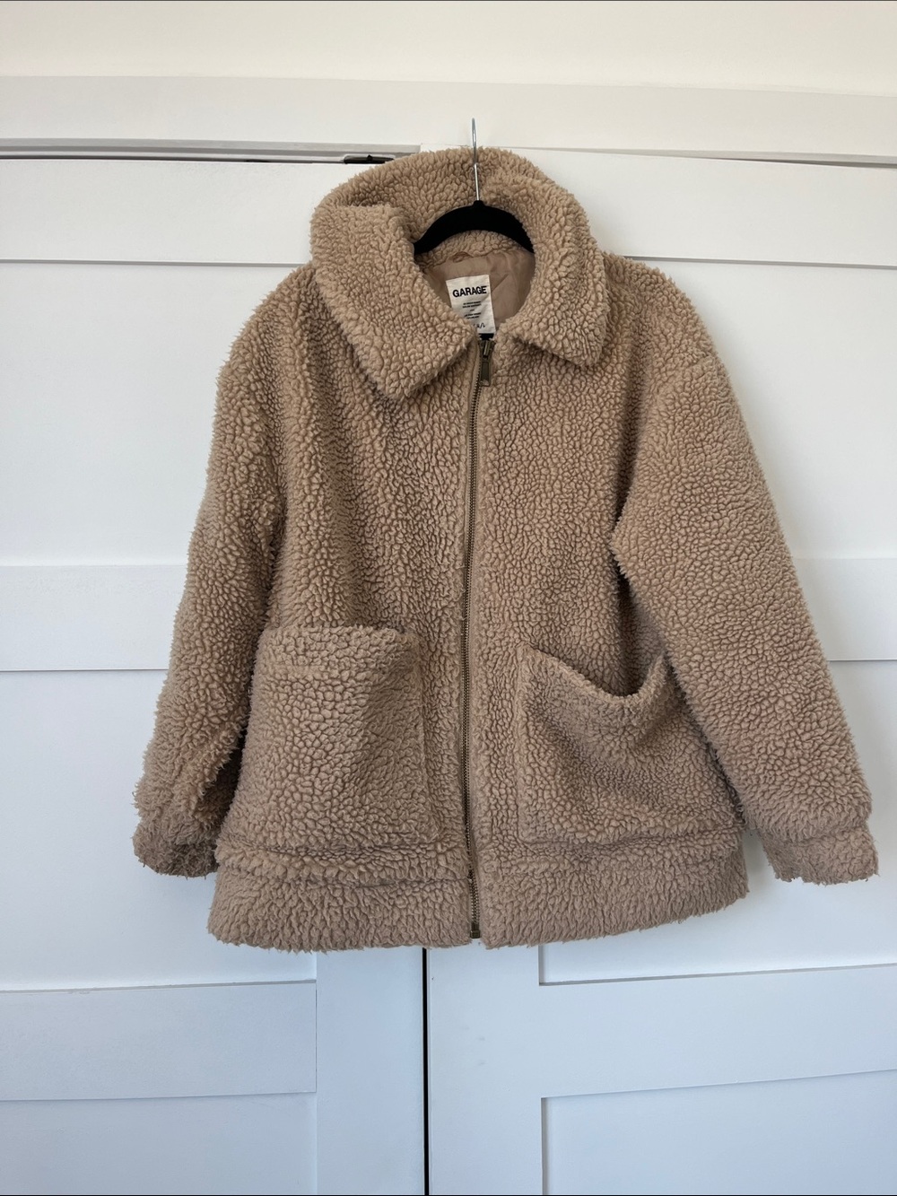 Garage Taupe Sherpa Zip-Up Coat